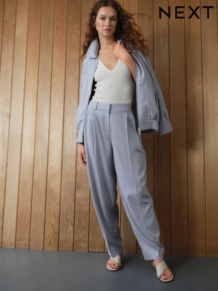 Blue Textured Linen Rich Elasticated Back Tapered Trousers (AF6035) | £35