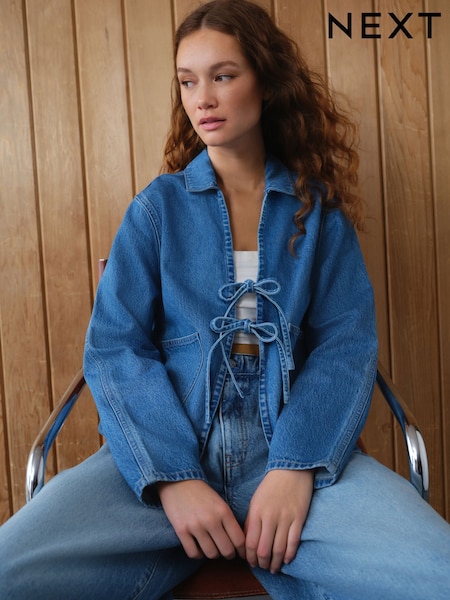 Dark Blue 100% Cotton Tie Front Denim Jacket (AF6084) | £36