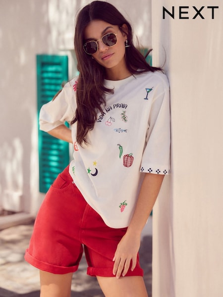 Red Bleach Relaxed Turn Up 100% Cotton Denim Shorts (AF6089) | £25
