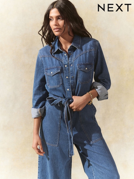 Mid Blue Western Denim 100% Cotton Jumpsuit (AF6133) | £62