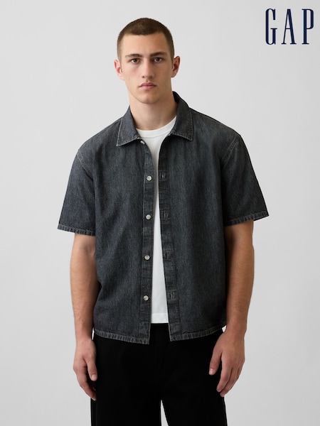 Black - Regular Gap Denim Relaxed Short Sleeve Shirt