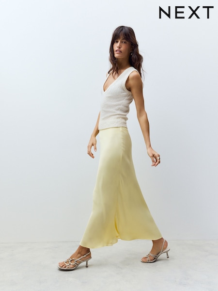 Buttermilk Yellow Satin Midi Skirt (AF6669) | £32
