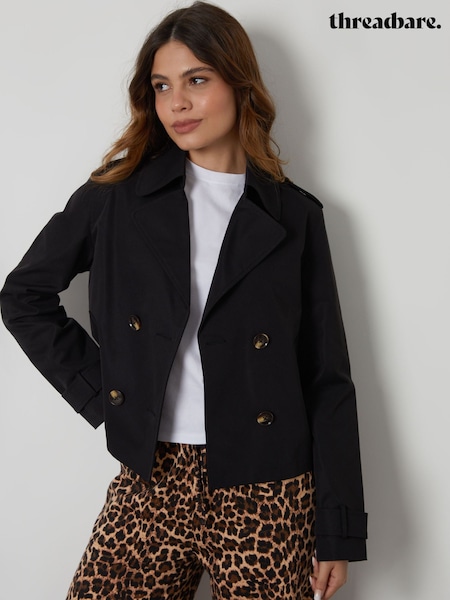 Threadbare Black Double Breasted Cropped Trench Jacket (AF6922) | £45