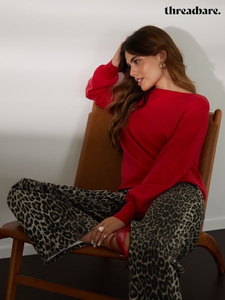 Threadbare Red Curve Slash Neck Knitted Jumper (AF6971) | £25