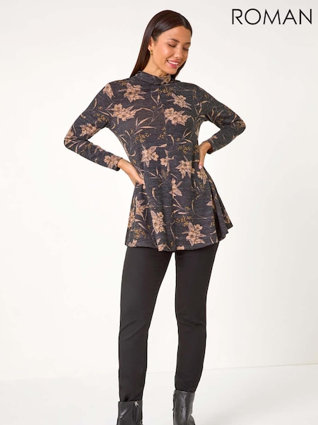 Roman Grey Floral Print High Neck Tunic Top (AF6983) | £32