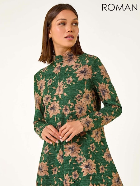 Roman Green Floral Print High Neck Stretch Tunic Top (AF6986) | £32