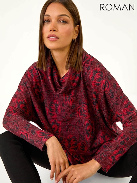 Roman Red Relaxed Print Cowl Neck Stretch Top (AF6999) | £32