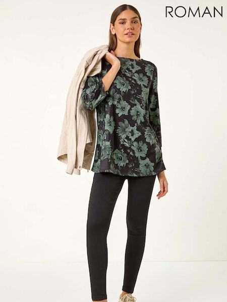 Roman Green Floral Print Stretch Tunic Top (AF7013) | £32