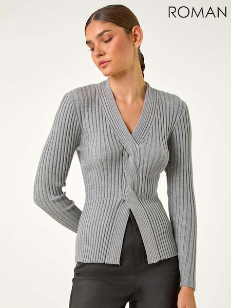 Roman Grey Cable Split Knit Jumper (AF7019) | £32