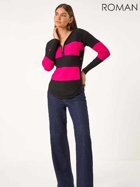 Roman Pink Cotton Blend Stripe Knit Jumper (AF7028) | £40