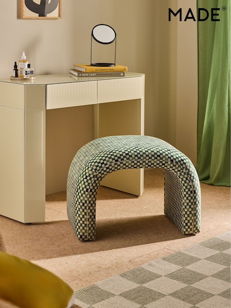 MADE.COM Green Checked Velvet Beryl Stool (AF7065) | £160