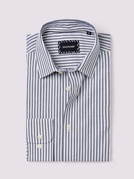 Duchamp Blue Duchamp Mens Blue Dobby Stripe 100% Cotton Shirt (AF7102) | £89