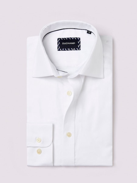 Duchamp White Duchamp Mens Royal Herringbone 100% Cotton Shirt (AF7103) | £89