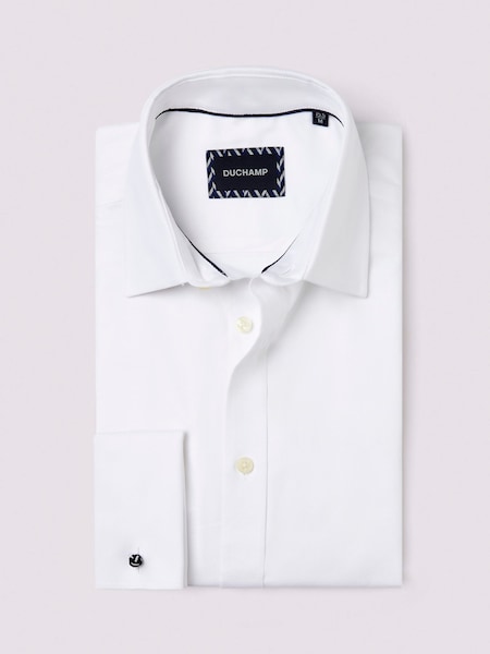 Duchamp White Duchamp Mens Royal Twill Double Cuff White 100% Cotton Shirt (AF7109) | £99