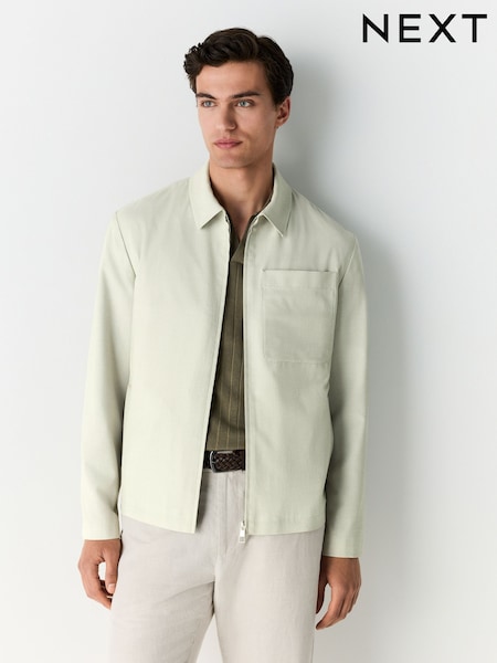 Sage Green Smart Lightweight Striped Seersucker Textured Shacket (AF7212) | £59