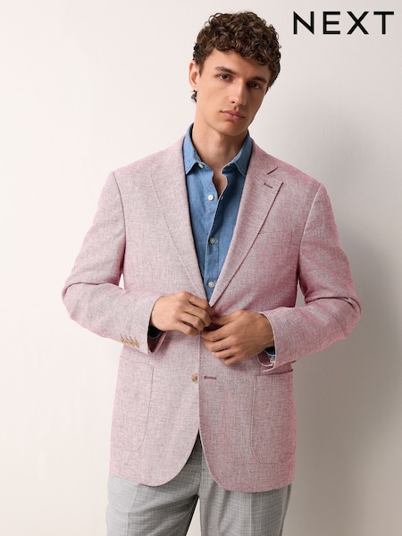 Pink Regular Fit Textured Linen Blend Blazer (AF7213) | £89