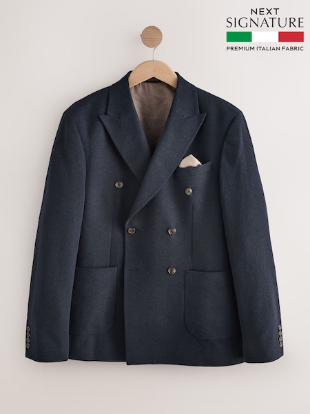 Navy Blue Regular Fit Signature Nova Fides Italian Fabric Textured Double Breasted Blazer (AF7217) | £119