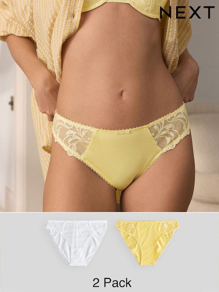 Yellow/ White Embroidered Knickers 2 Pack (AF7269) | £12