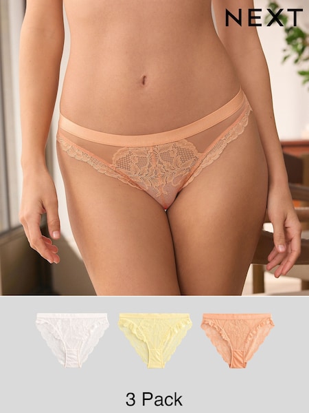 Lemon Yellow/Orange/Cream Lace Knickers 3 Pack (AF7277) | £26
