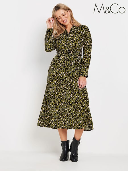 M&Co Green Animal Printed Shirt Dress (AF7303) | £43