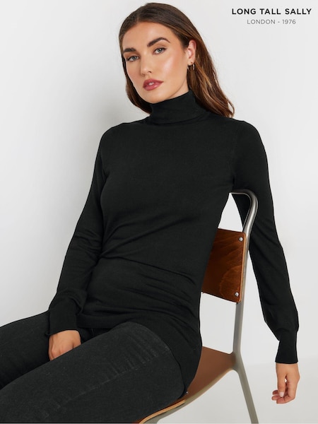 Long Tall Sally Black Roll Neck Fine Gauge Jumper (AF7304) | £29