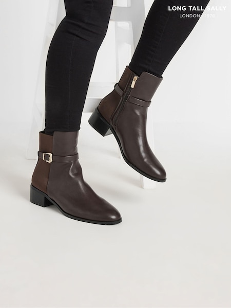 Long Tall Sally Brown Block Elastic Strap Boots (AF7337) | £53