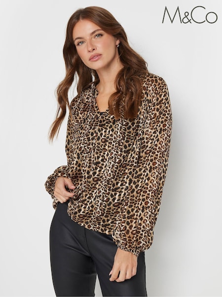 M&Co Natural Animal Print V-Neck Top (AF7350) | £34