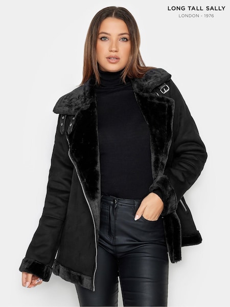 Long Tall Sally Black Aviator Jacket (AF7351) | £90