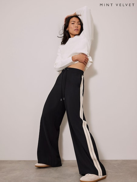 Mint Velvet Black Side Stripe Wide Trousers (AF7395) | £99