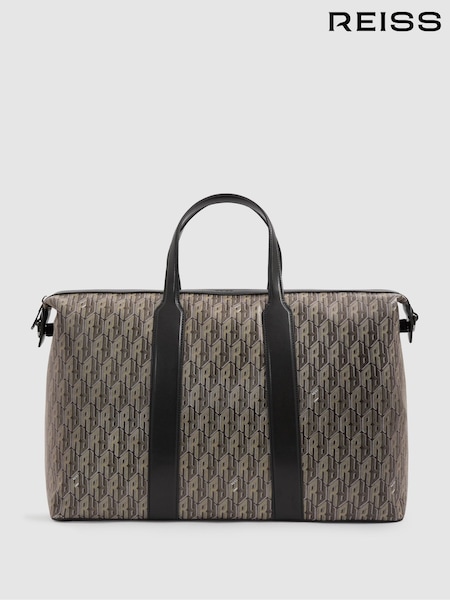 Reiss Grey Multi Franco Monogram-Print Coated-Canvas Holdall (AF7458) | £248