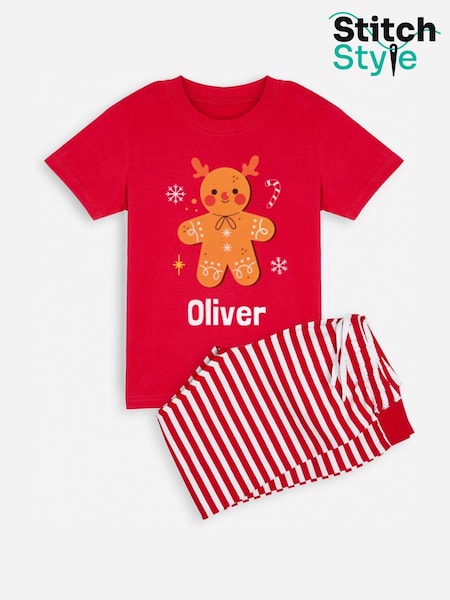 Boys Personalised Christmas Ginger Bread Pyjamas by Stitch Style (AF7469) | £32