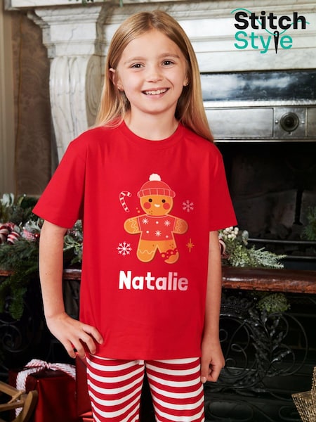 Older Kids Personalised Christmas Ginger Bread Pyjamas by Stitch Style (AF7478) | £32