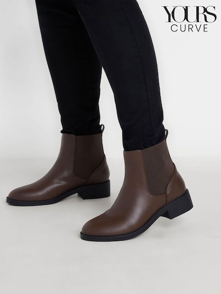 Yours Curve Brown Extra Wide Fit Extra Wide Fit PU Elastic Chelsea Boots (AF7512) | £34