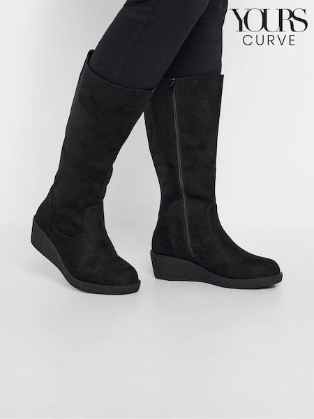 Yours Curve Black Extra Wide Fit Slouch Knee Boots (AF7519) | £50