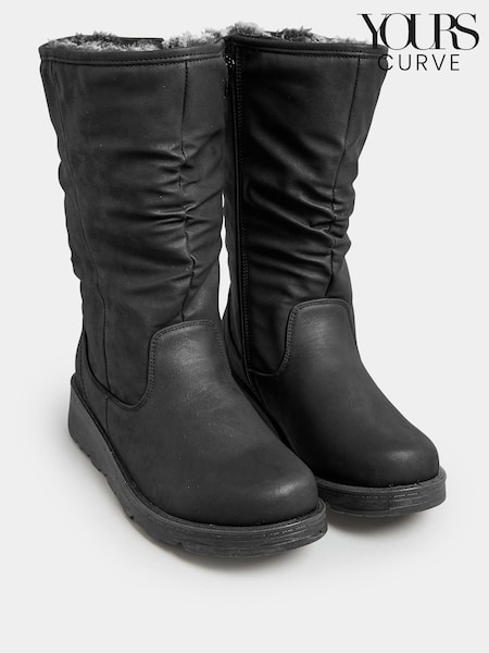 Yours Curve Black Extra Wide Fit Faux Fur Lined Dogwalker Boots (AF7533) | £45