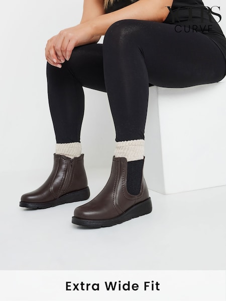 Yours Curve Brown Wide Fit Extra Wide Fit Wedge Chelsea Boots (AF7545) | £39