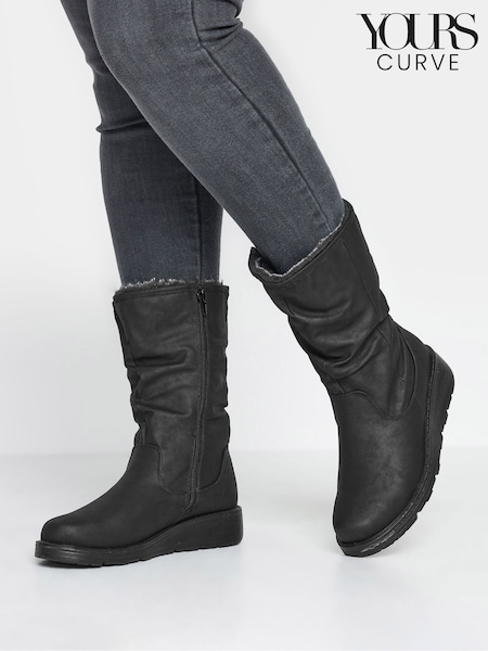 Yours Curve Black Wide Fit Faux Fur Lined Dogwalker Boots (AF7547) | £45