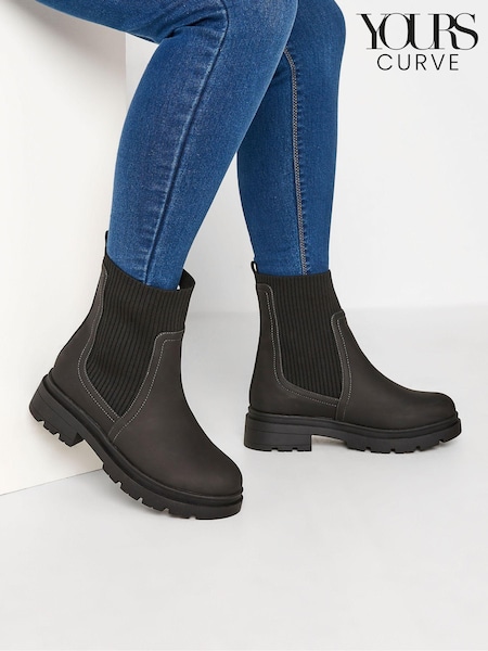 Yours Curve Black Extra Wide Fit Extra Wide Fit Sock Chelsea Boots (AF7549) | £45