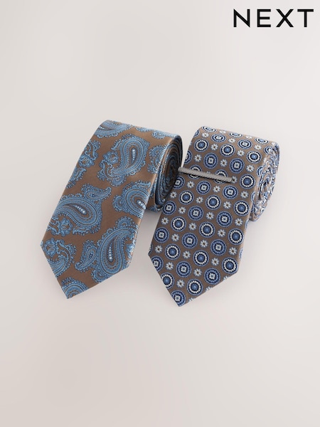 Brown/Navy Design Ties And Clips 2 Pack (AF7719) | £22