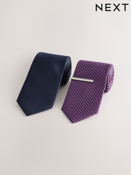 Navy/Red Textured Ties And Clips 2 Pack (AF7723) | £22