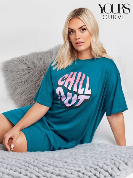 Yours Curve Blue Chill Out Sleep 100% Cotton Nightie (AF7746) | £19