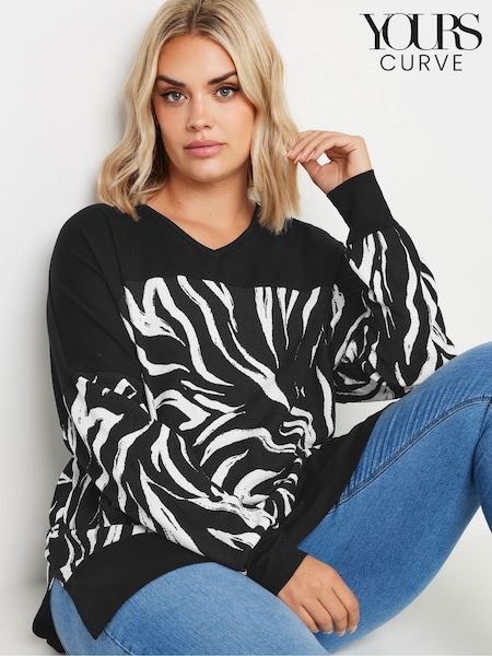 Yours Curve Black Abstract Print Top (AF7757) | £27