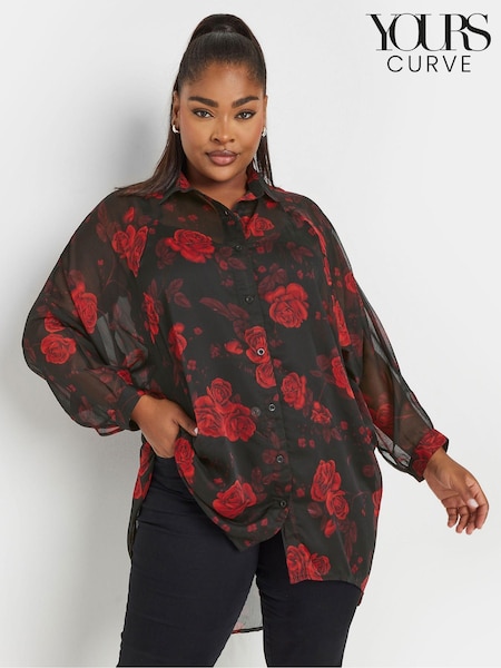 Yours Curve Black Extreme Dip Back Shirt (AF7759) | £31