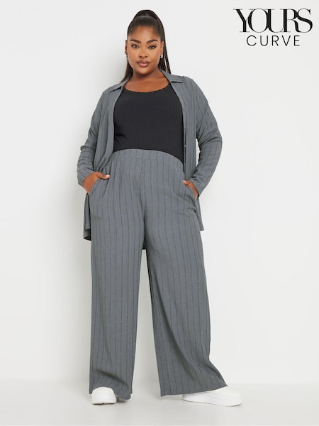 Yours Curve Grey Textured Pull On Stripe Trousers (AF7787) | £27