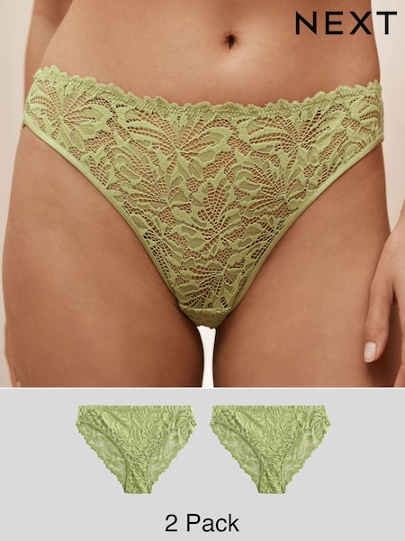 Green High Leg Ultimate Comfort Lace Knickers 2 Pack (AF7791) | £15