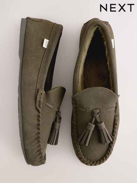 Khaki Green Suede Tassel Mocassin Slippers (AF7806) | £26
