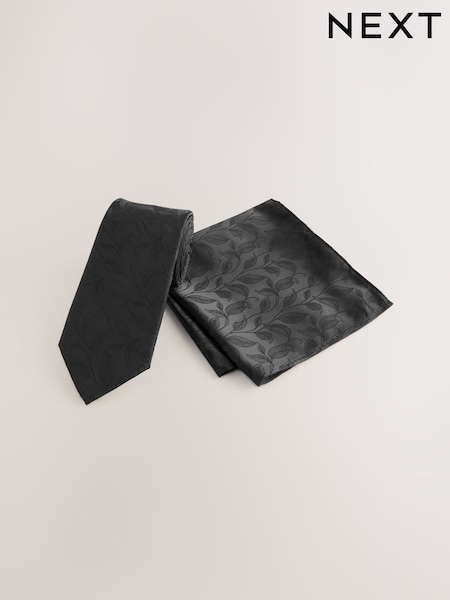 Black Slim Tie And Pocket Square Set (AF7819) | £16