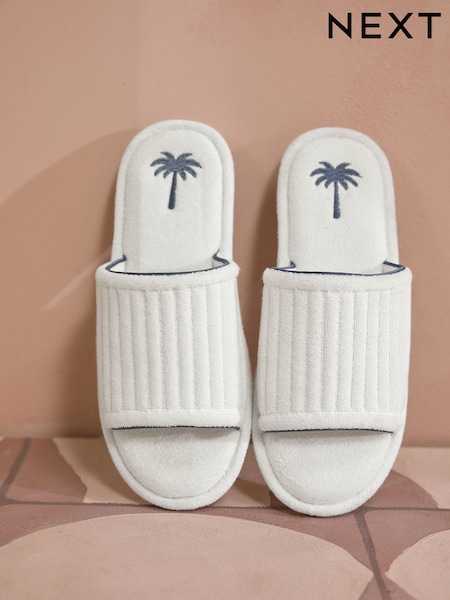 White Palm Towelling Slider Slippers (AF7839) | £14