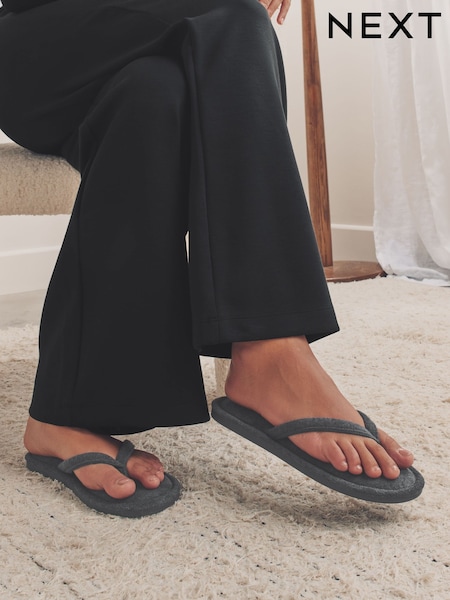 Charcoal Grey Towelling Toe Thong Slippers (AF7840) | £11