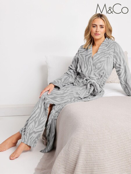 M&Co Grey Zebra Shawl Collar Maxi Robe (AF7885) | £33